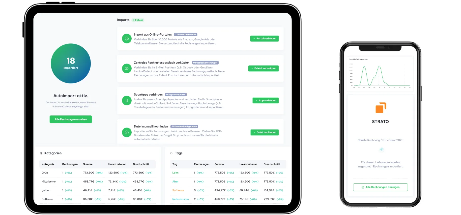 InvoiceCollect-Dashboard mit allen Belegen